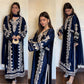 Navy Embroidered Kaftan Suit