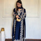 Navy Embroidered Kaftan Suit