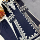 Navy Embroidered Kaftan Suit