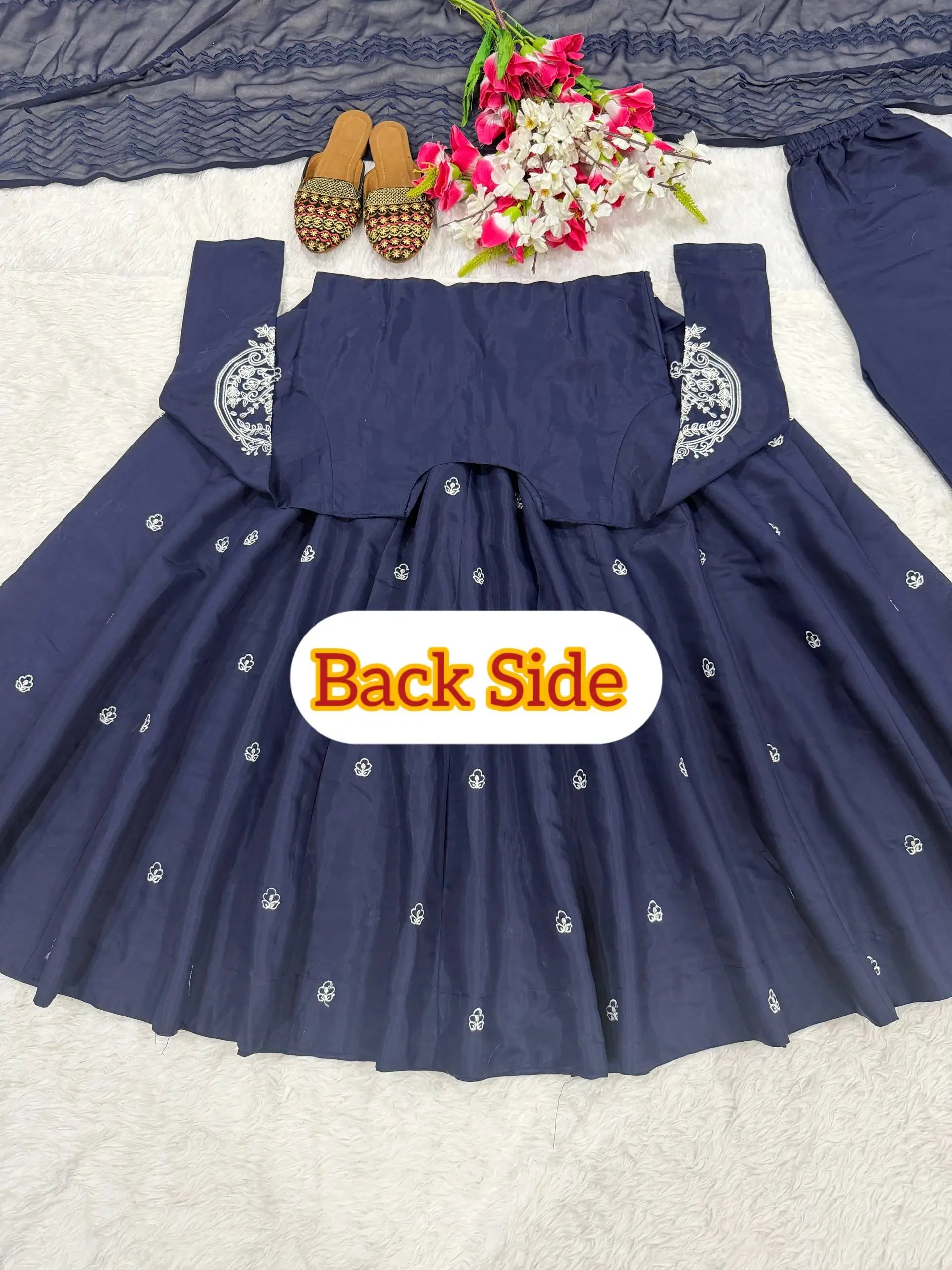 Navy Floral Anarkali Palazzo Set