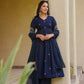 Navy Floral Anarkali Palazzo Set