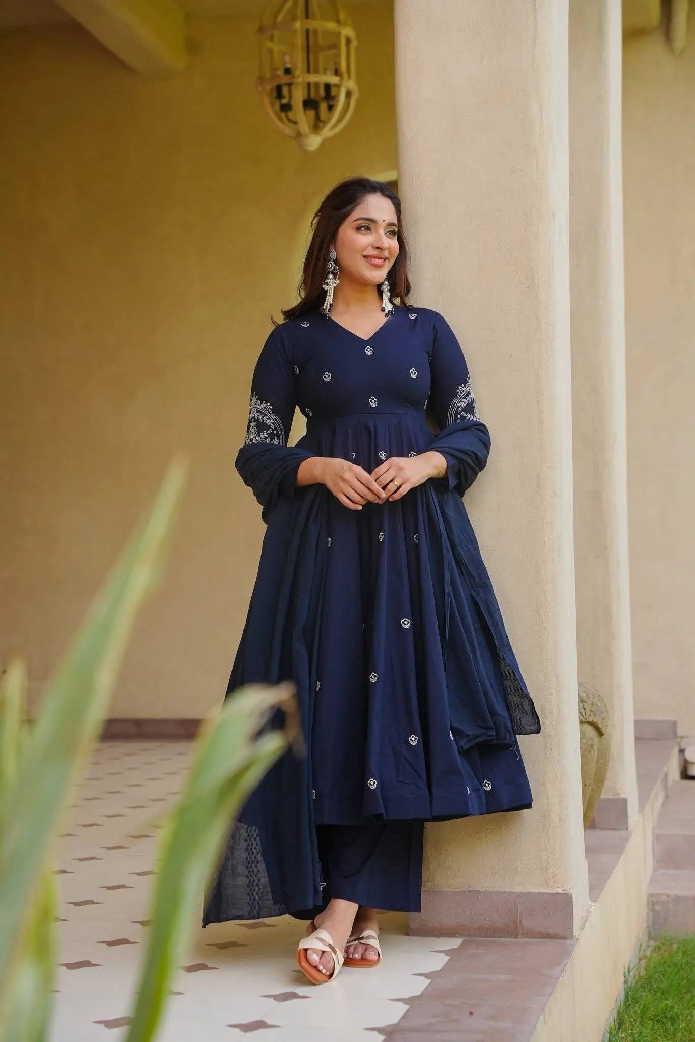 Navy Floral Anarkali Palazzo Set