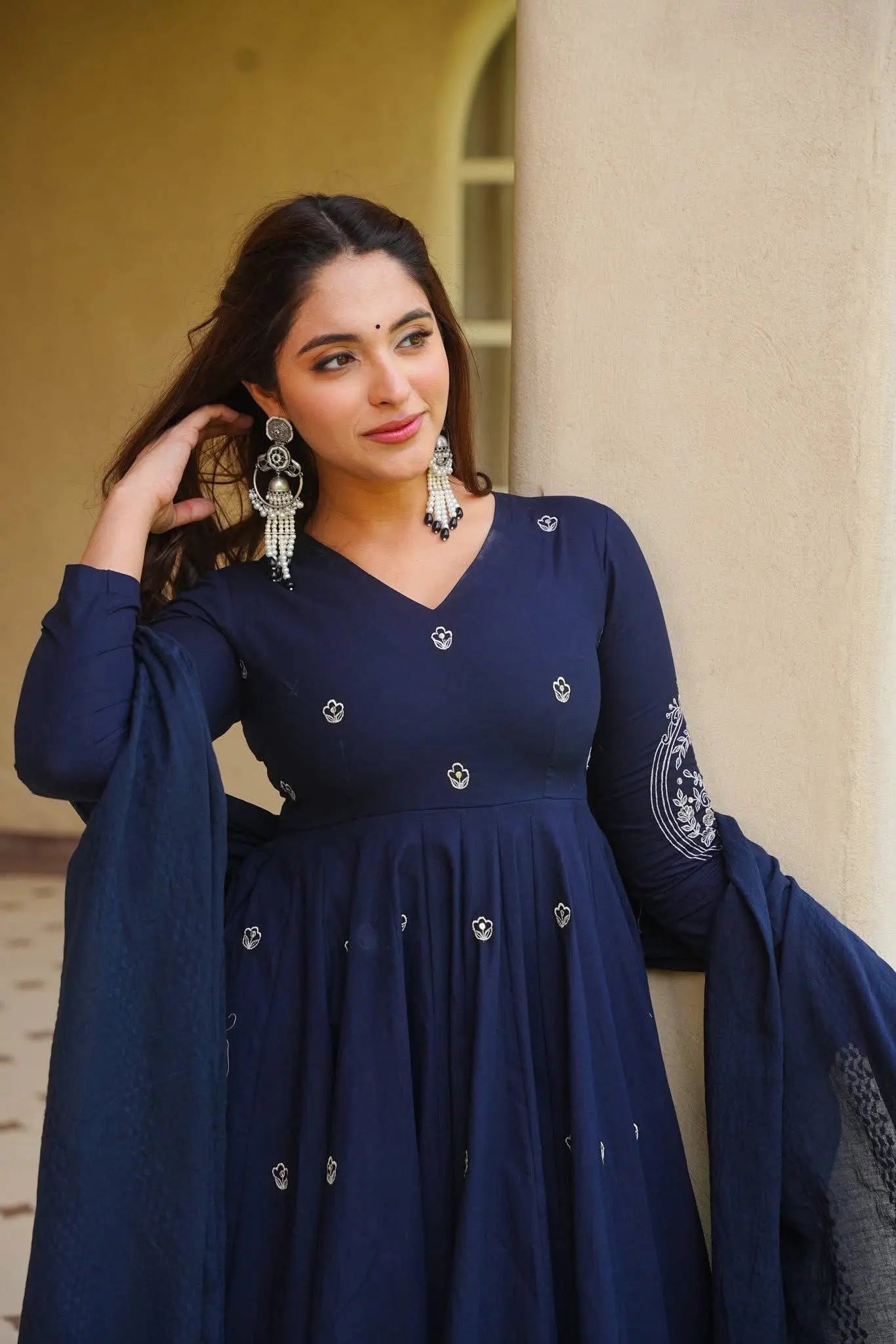 Navy Floral Anarkali Palazzo Set