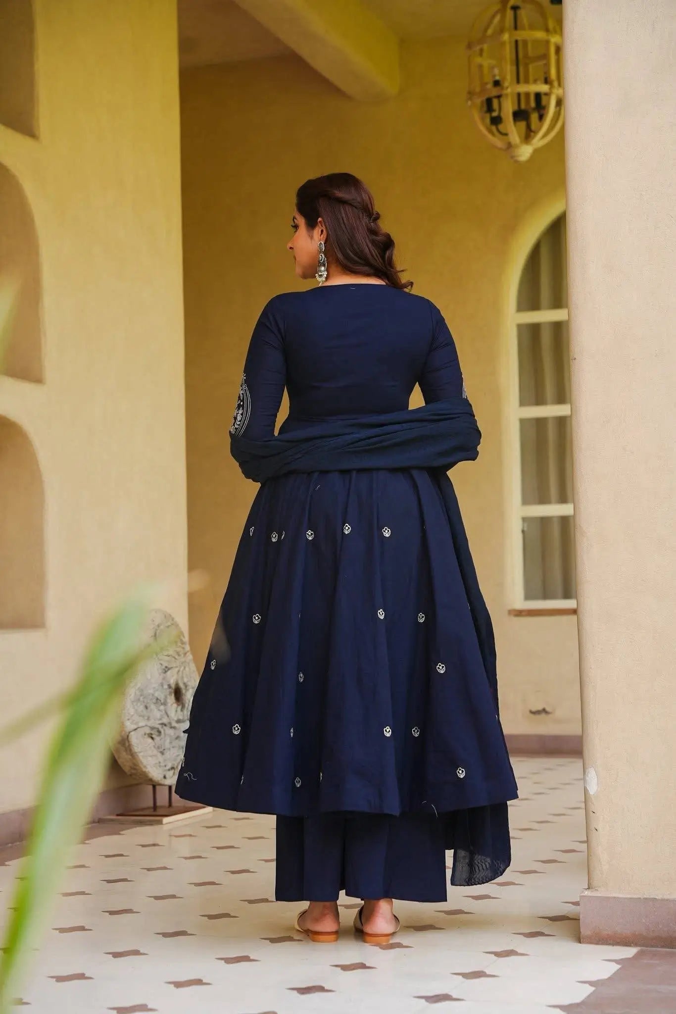 Navy Floral Anarkali Palazzo Set
