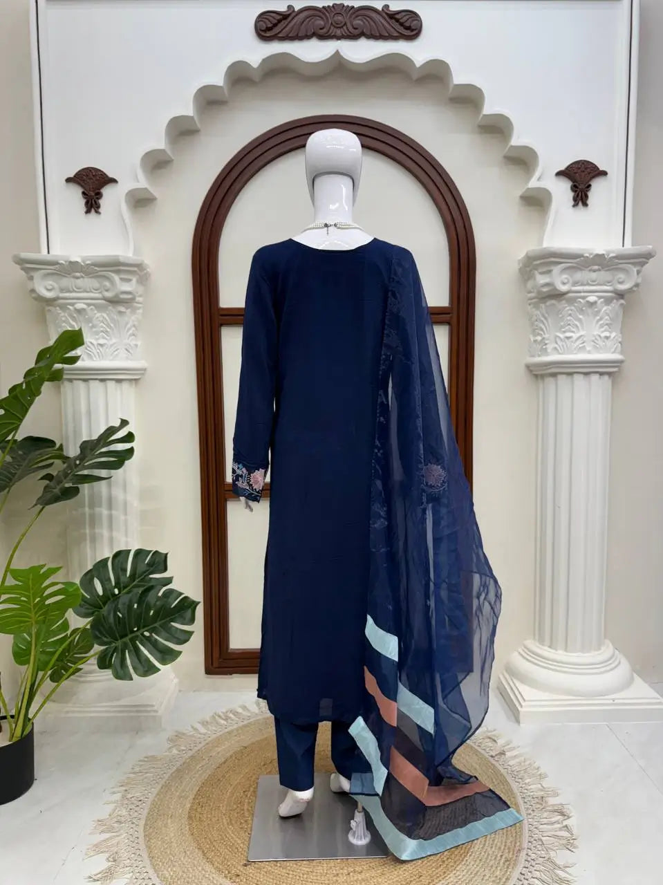 Navy Floral Threadwork Kaftan