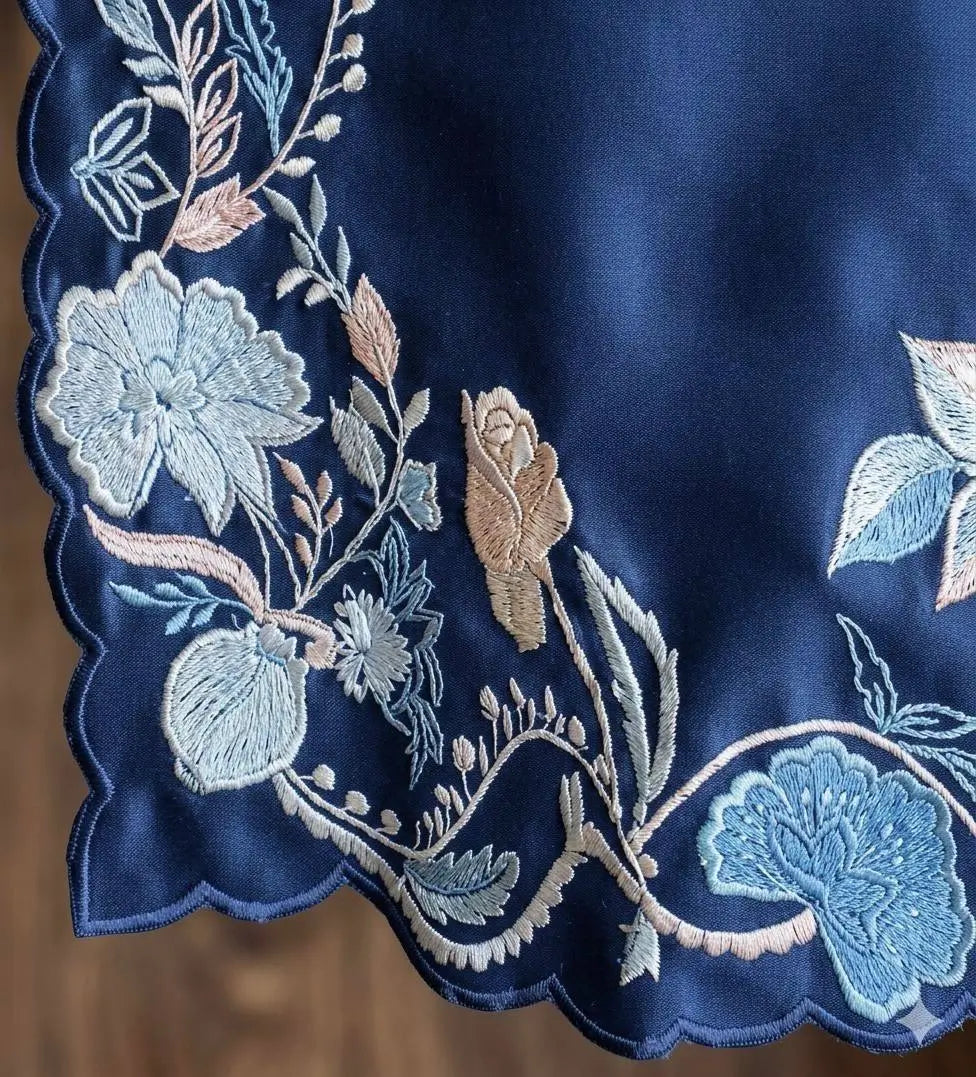 Navy Floral Threadwork Kaftan