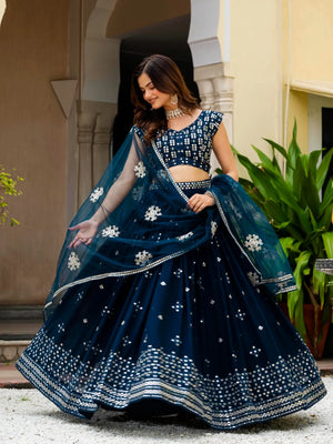 Navy Georgette Lehenga With Mirror Sequin Work