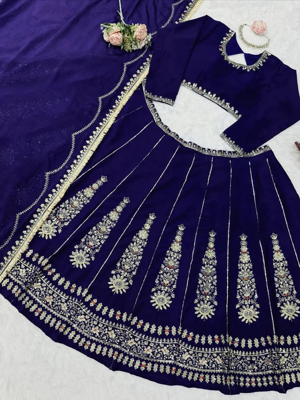 Navy Kalka Embroidered Lehenga Set