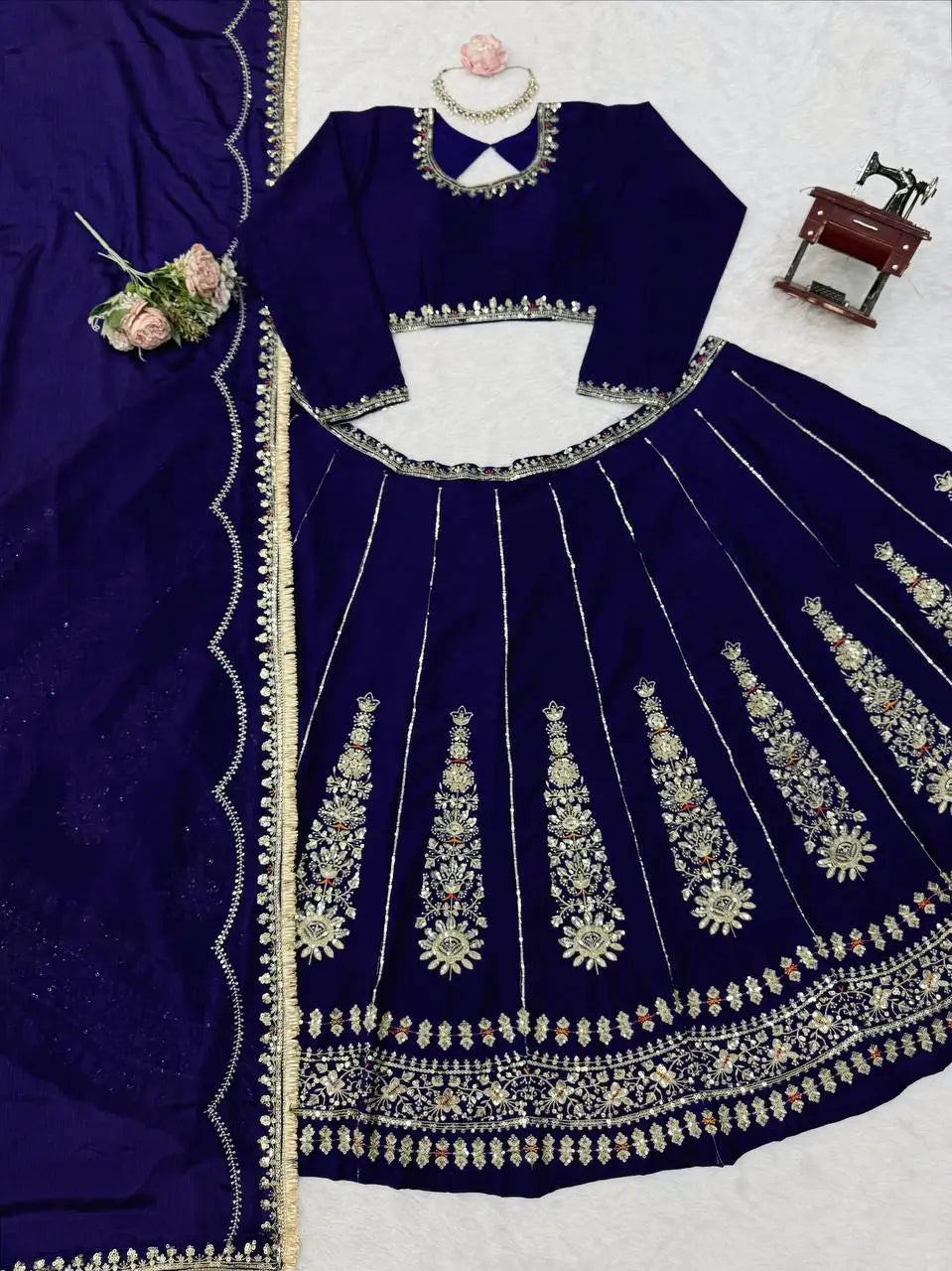 Navy Kalka Embroidered Lehenga Set