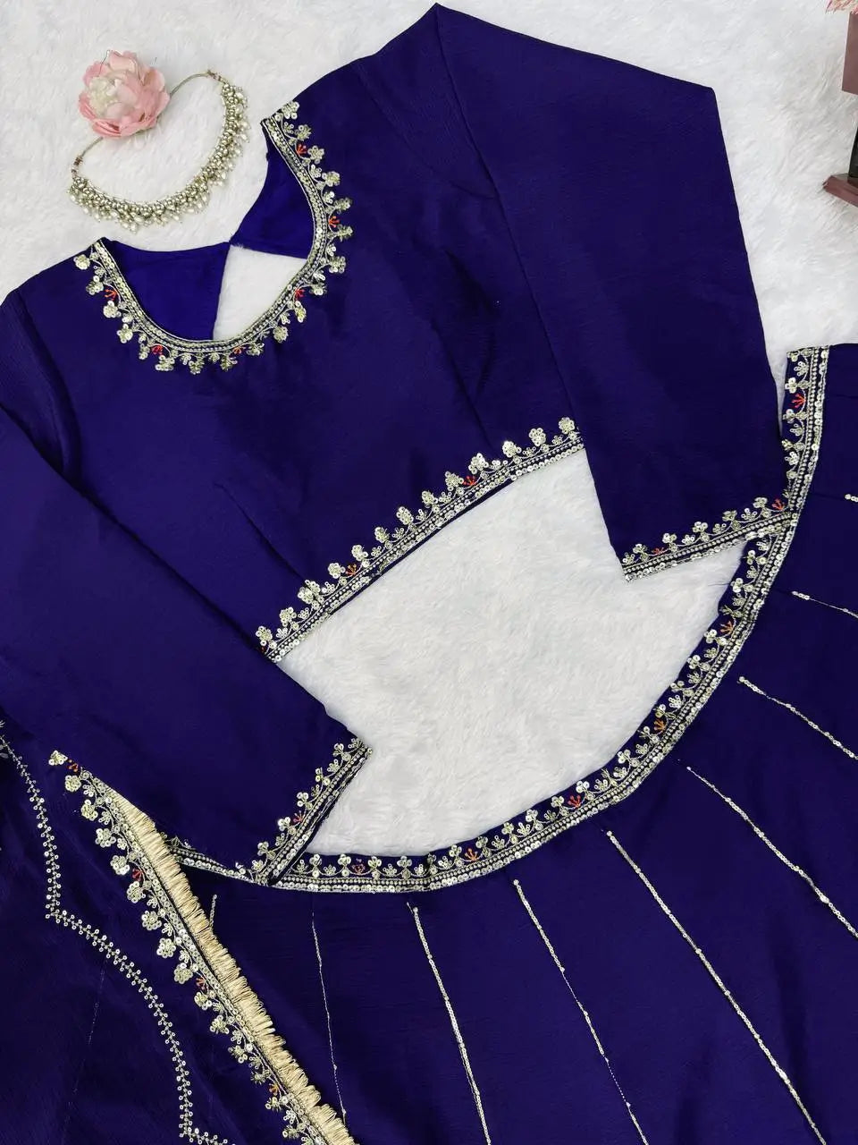 Navy Kalka Embroidered Lehenga Set