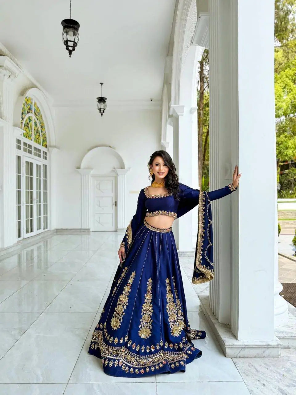 Navy Kalka Embroidered Lehenga Set