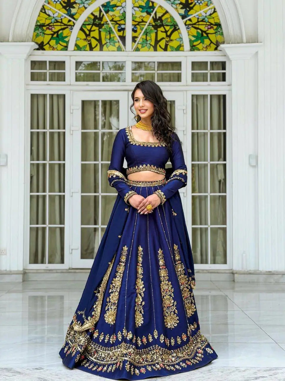 Navy Kalka Embroidered Lehenga Set