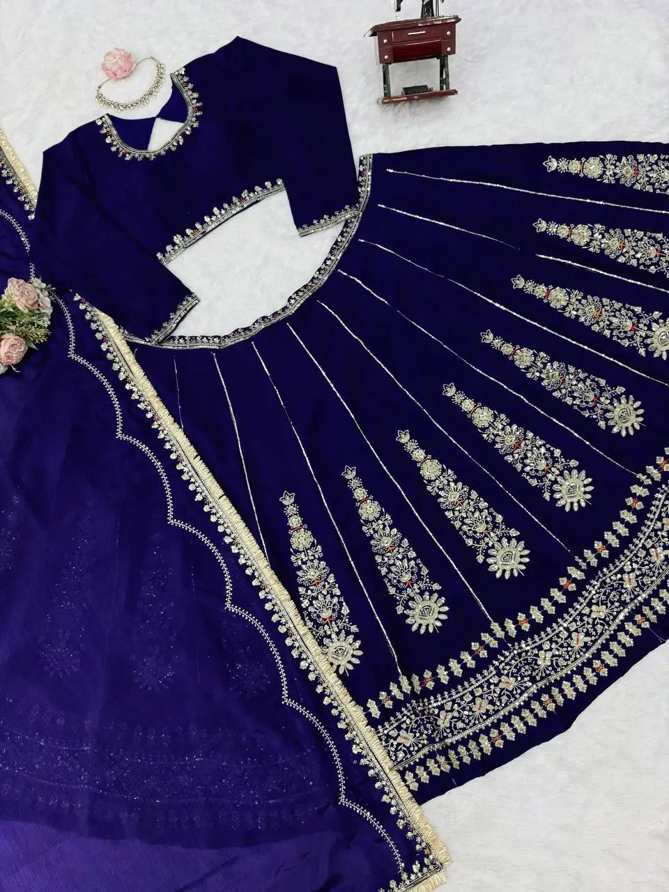 Navy Kalka Embroidered Lehenga Set
