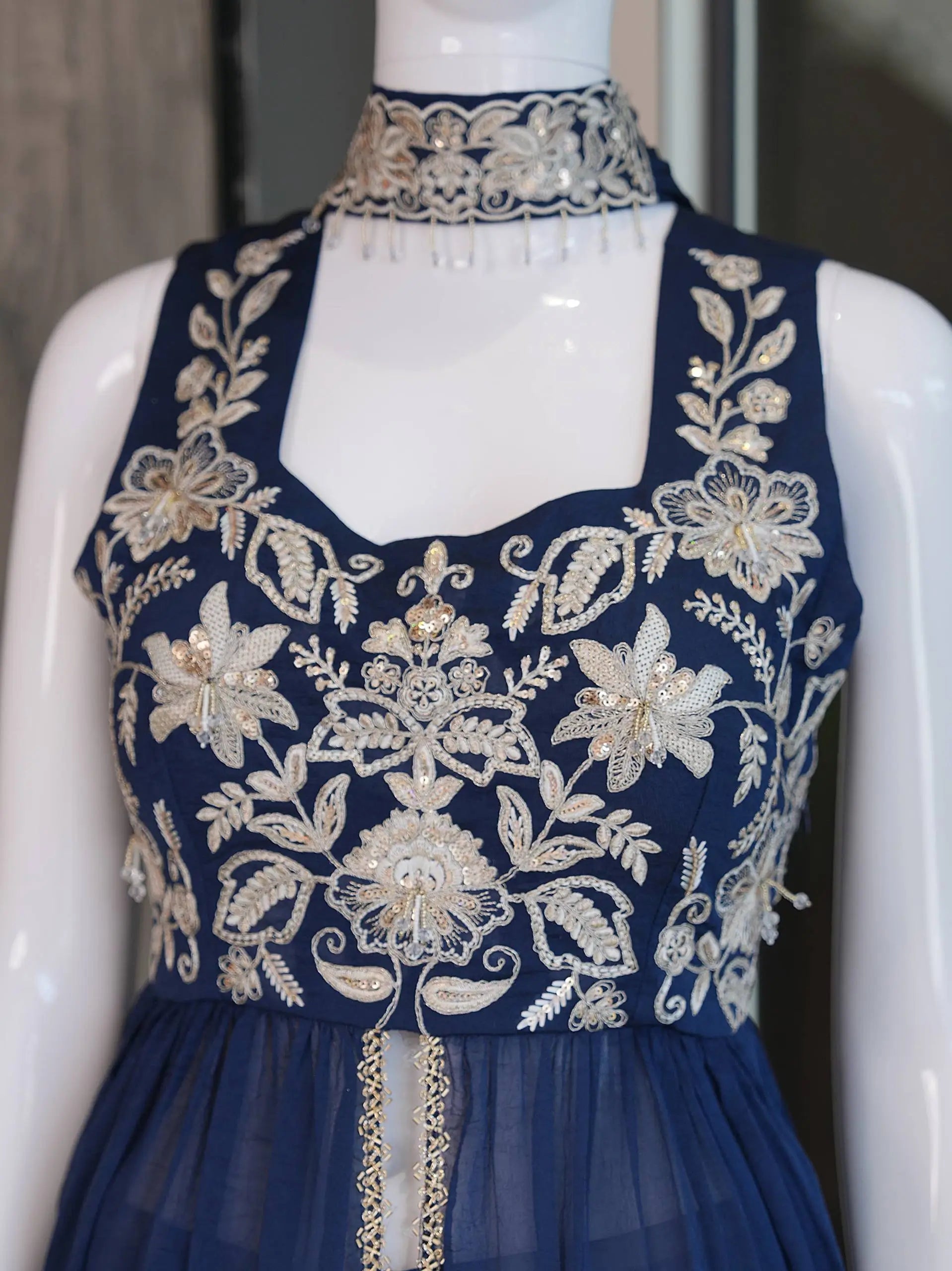 Navy Rangoli Crush Embroidered Peplum Palazzo Set