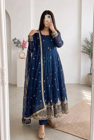 Navy Sequin Booti Anarkali Gown