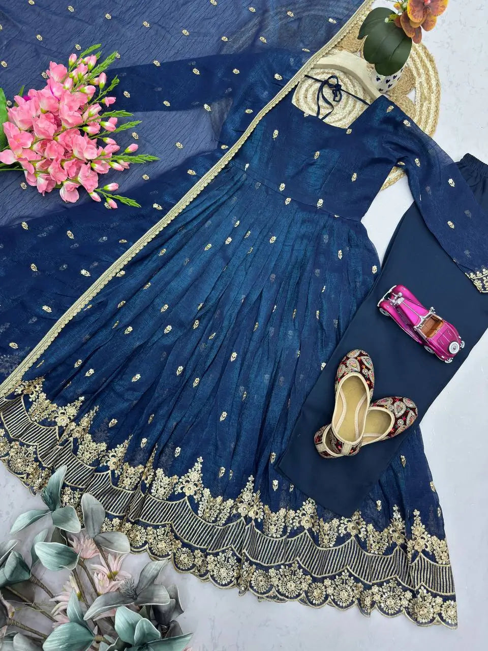 Navy Sequin Booti Anarkali Gown