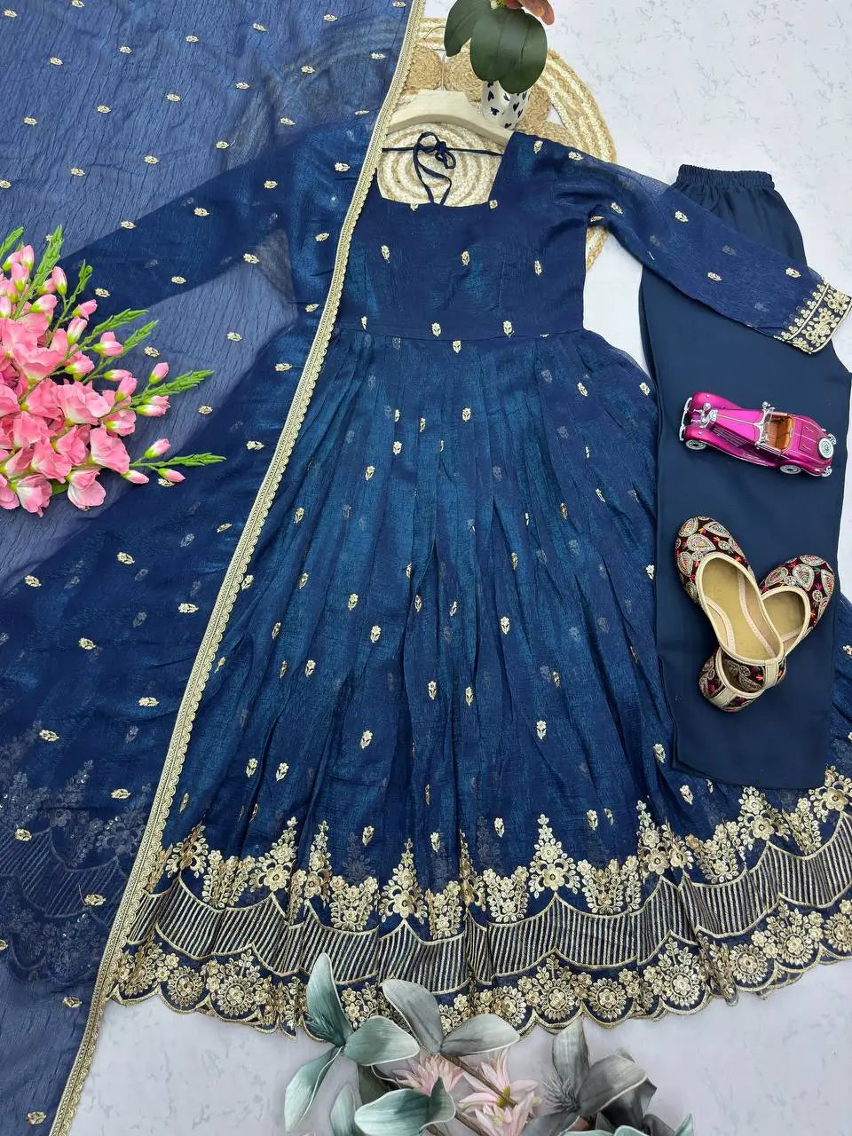 Navy Sequin Booti Anarkali Gown