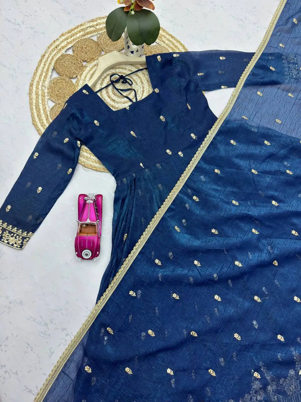 Navy Sequin Booti Anarkali Gown