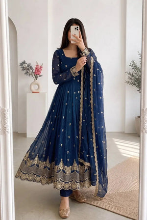 Navy Sequin Booti Anarkali Gown
