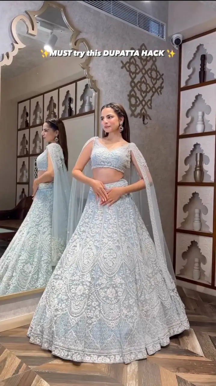 Net Lehenga Choli Set for Wedding and Reception Wear