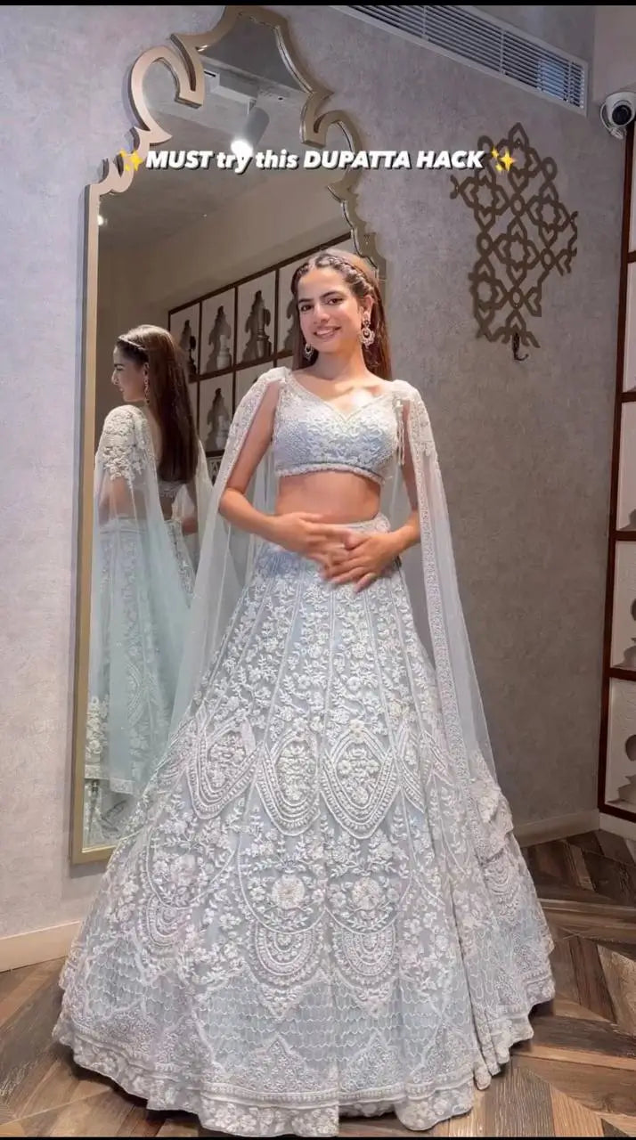 Net Lehenga Choli Set for Wedding and Reception Wear