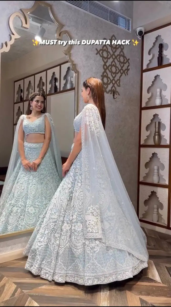 Net Lehenga Choli Set for Wedding and Reception Wear