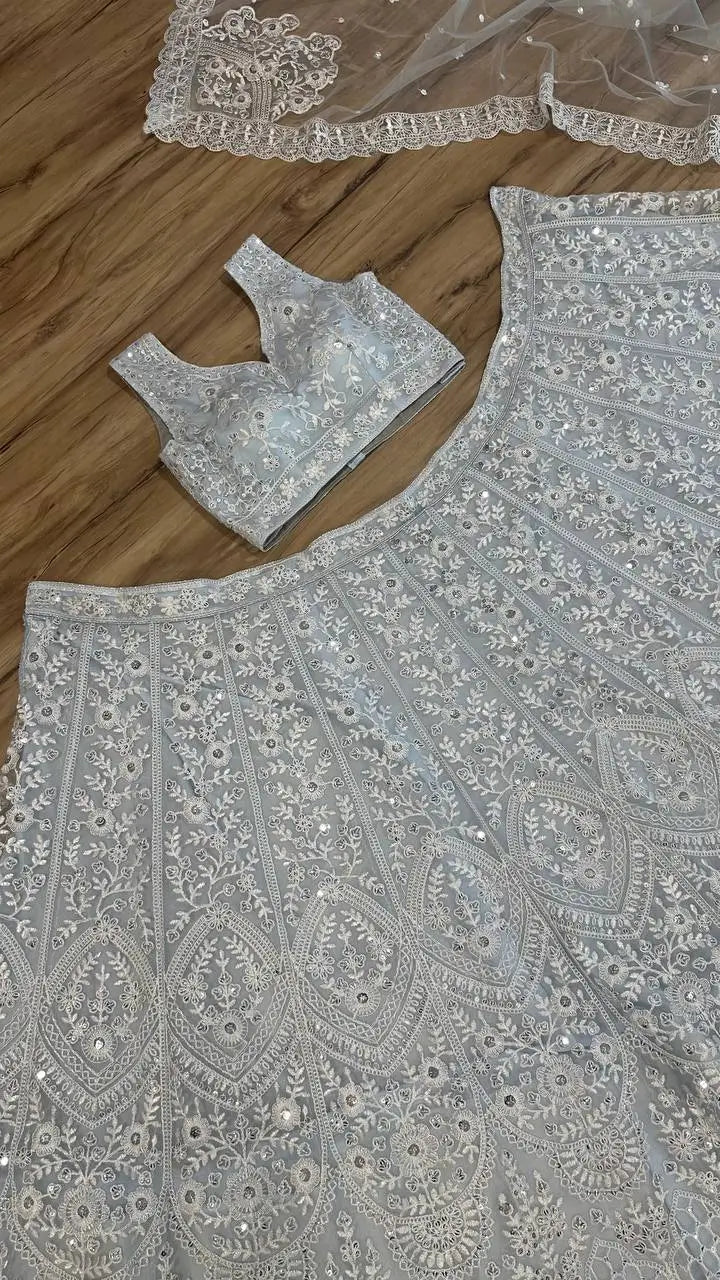 Net Lehenga Choli Set for Wedding and Reception Wear