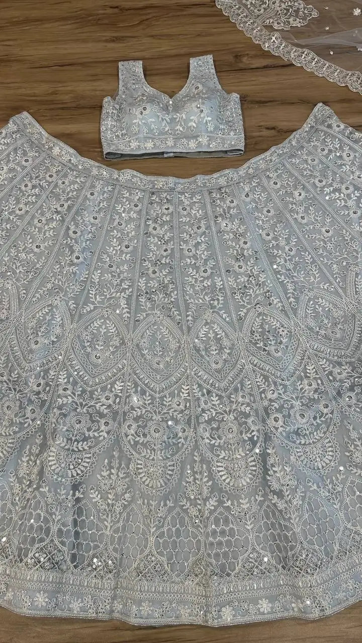 Net Lehenga Choli Set for Wedding and Reception Wear