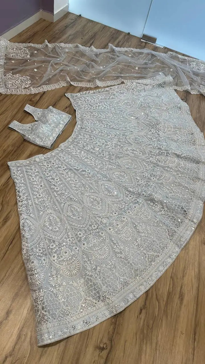Net Lehenga Choli Set for Wedding and Reception Wear