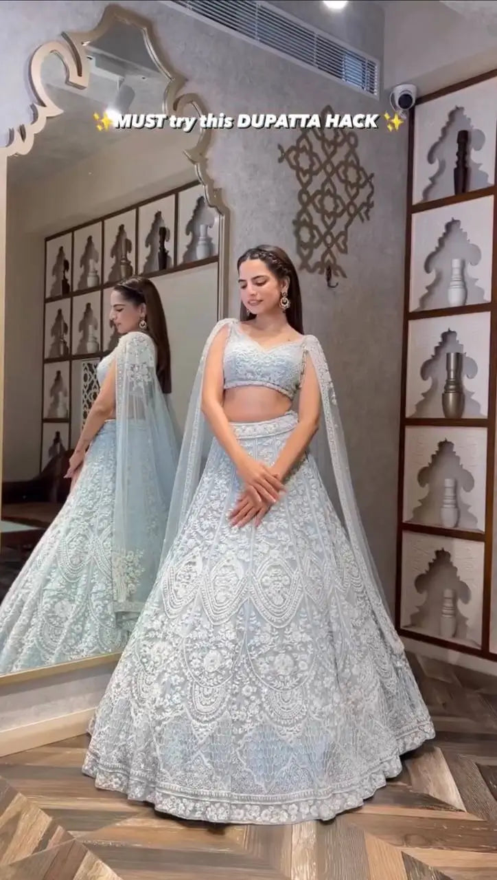 Net Lehenga Choli Set for Wedding and Reception Wear