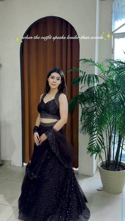 Net Sequin Zari Work Lehenga Choli Set