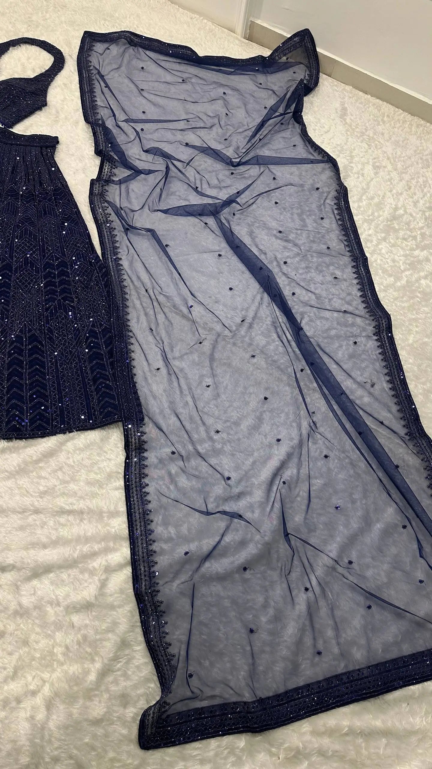 Net Sequins Embroidered Lehenga Set with Dupatta