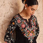 Noir Bloom Embroidered Roman Silk Kurta Set for Festive and Casual Elegance