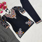 Noir Bloom Embroidered Roman Silk Kurta Set for Festive and Casual Elegance