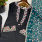 Noir Elegance Embroidered Silk Kurta Set with Dupatta for Festive and Wedding Wear