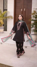 Noir Elegance Embroidered Silk Kurta Set with Dupatta for Festive and Wedding Wear