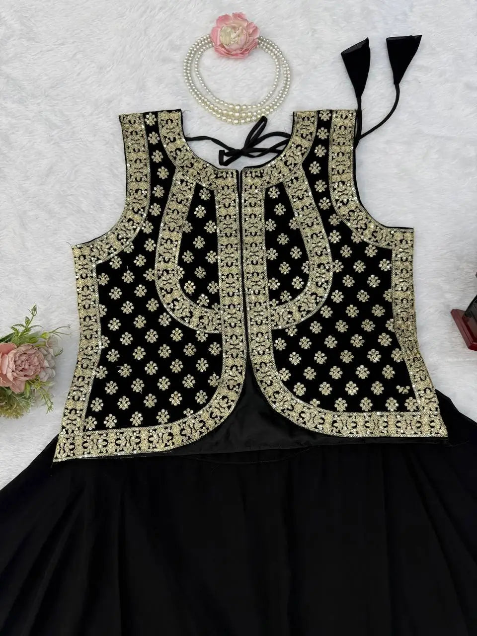Noir Gota Ruffle Lehenga