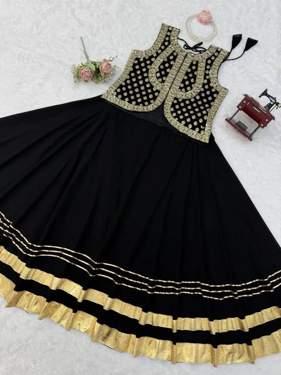 Noir Gota Ruffle Lehenga
