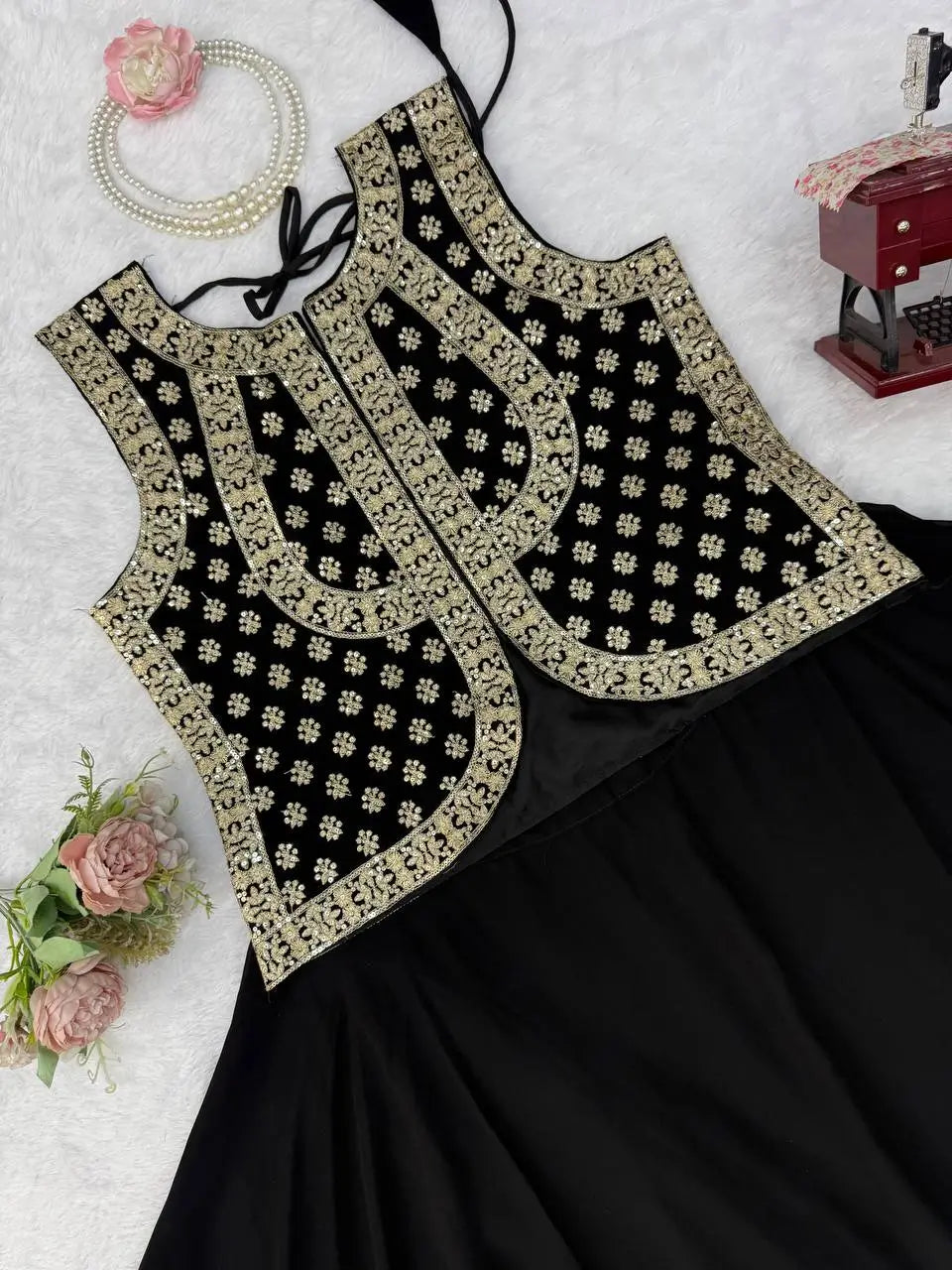 Noir Gota Ruffle Lehenga