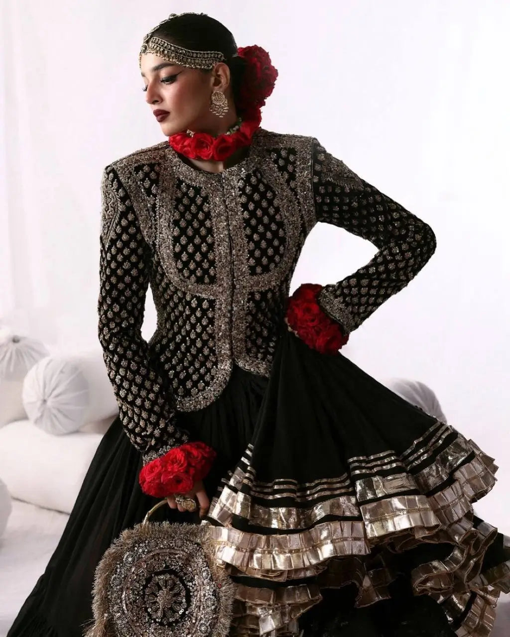 Noir Gota Ruffle Lehenga