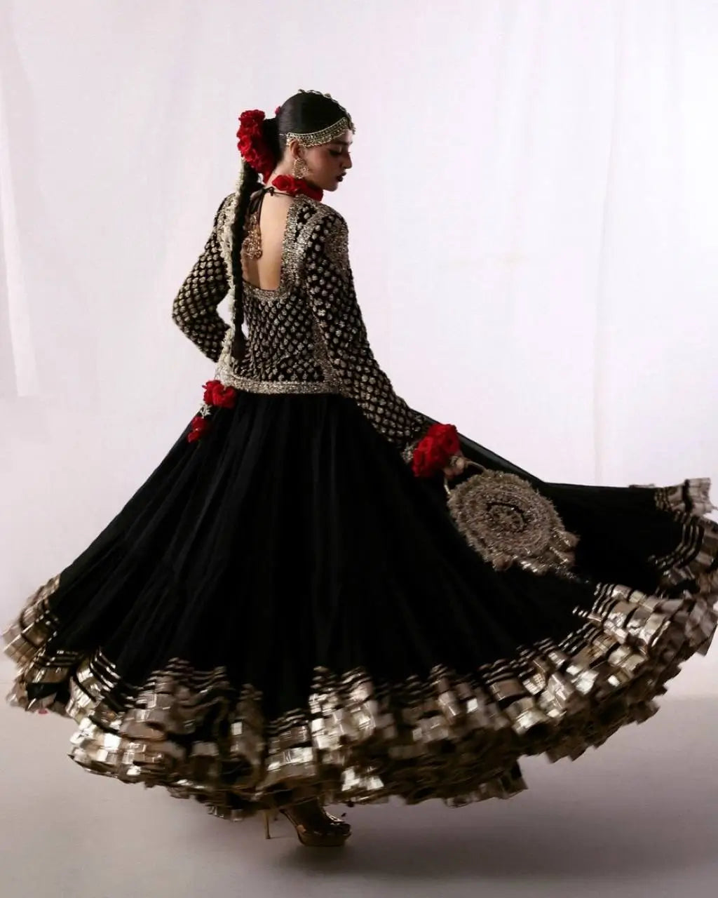 Noir Gota Ruffle Lehenga