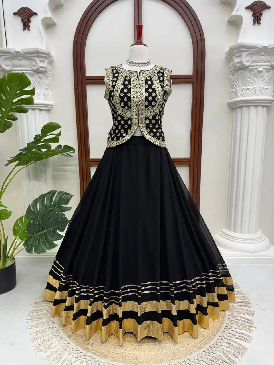 Noir Gota Ruffle Lehenga
