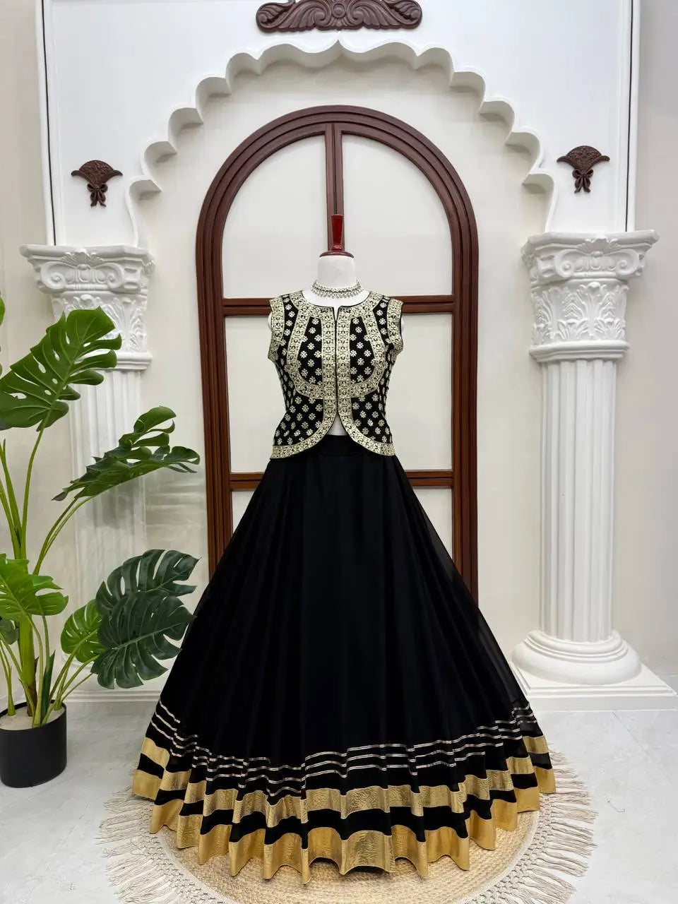 Noir Gota Ruffle Lehenga