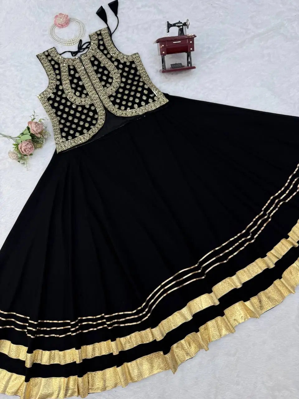 Noir Gota Ruffle Lehenga