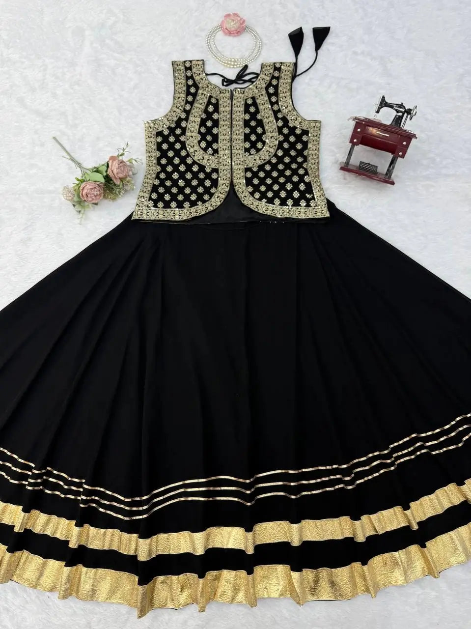 Noir Gota Ruffle Lehenga