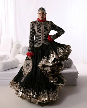 Noir Gota Ruffle Lehenga