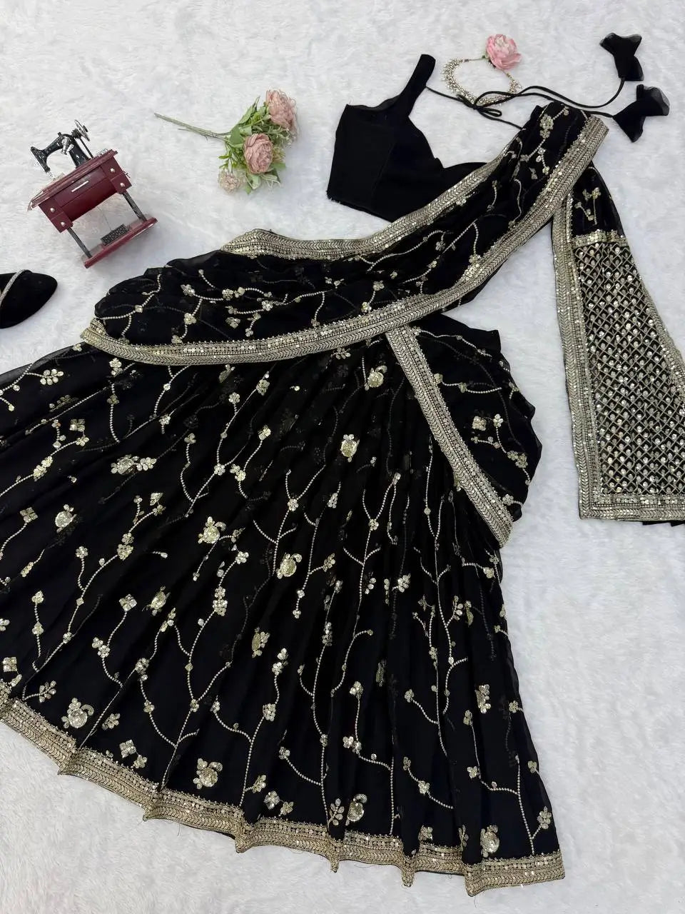 Noir Sequin Lehenga Saree