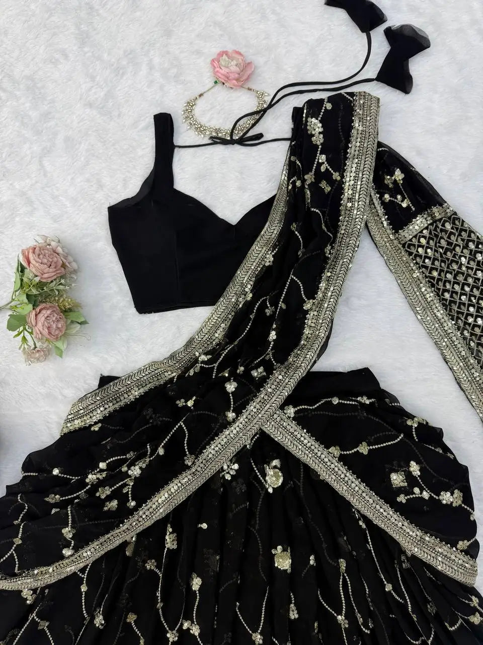 Noir Sequin Lehenga Saree