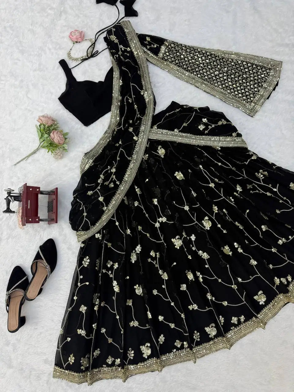 Noir Sequin Lehenga Saree