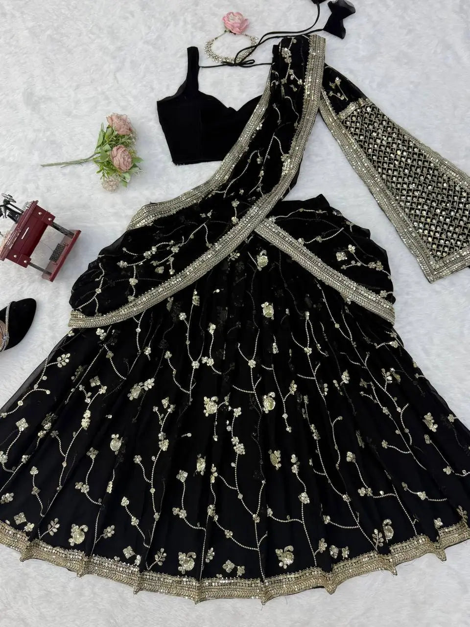 Noir Sequin Lehenga Saree